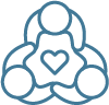 Icon with 3 people centered around a heart.