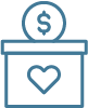 Icon of a box with a heart on it and a coin going into the top of the box.